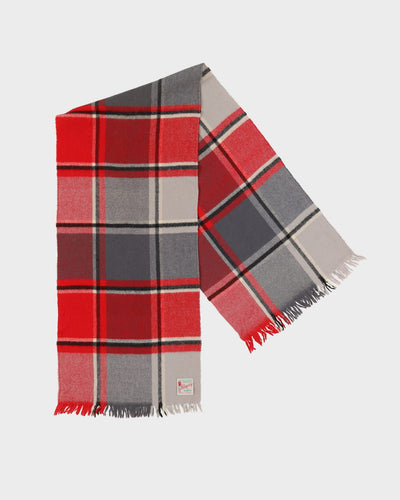 Vintage 1960s Grey Red Plaid Wool Scarf