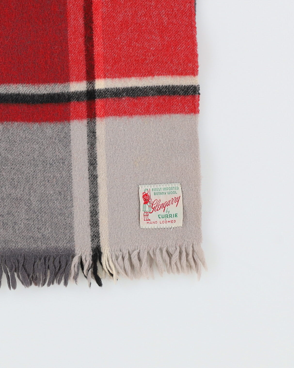 Vintage 1960s Grey Red Plaid Wool Scarf
