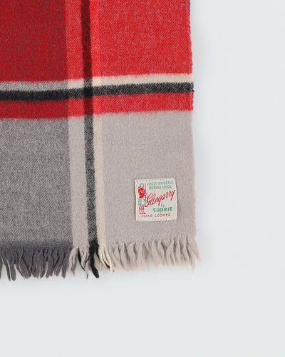 Vintage 1960s Grey Red Plaid Wool Scarf