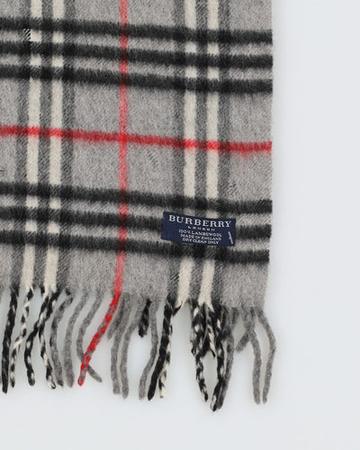 Burberry London Grey Checked Fringed Scarf