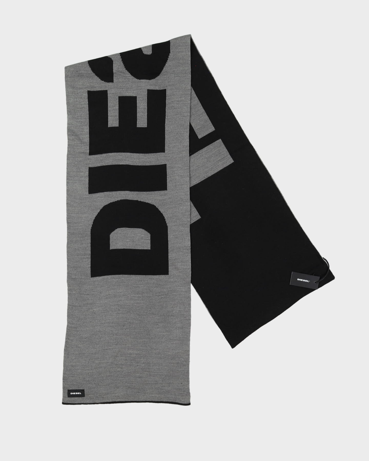Diesel Black Logo Knitted Scarf