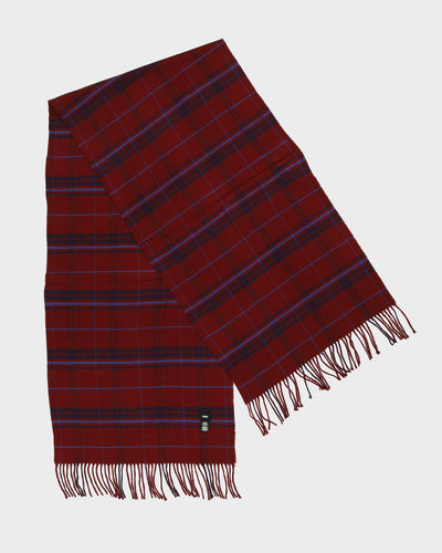 Burgundy Checked Fringed Scarf