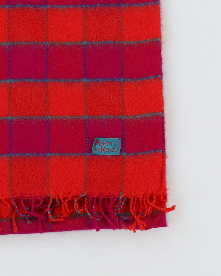 1980s Album By Kenzo Red Checked Scarf