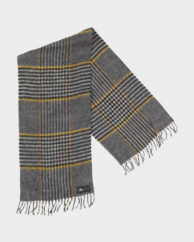 Vintage 1990s Grey Checked Wool Scarf