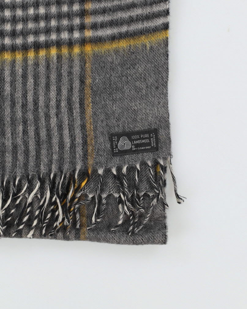 Vintage 1990s Grey Checked Wool Scarf
