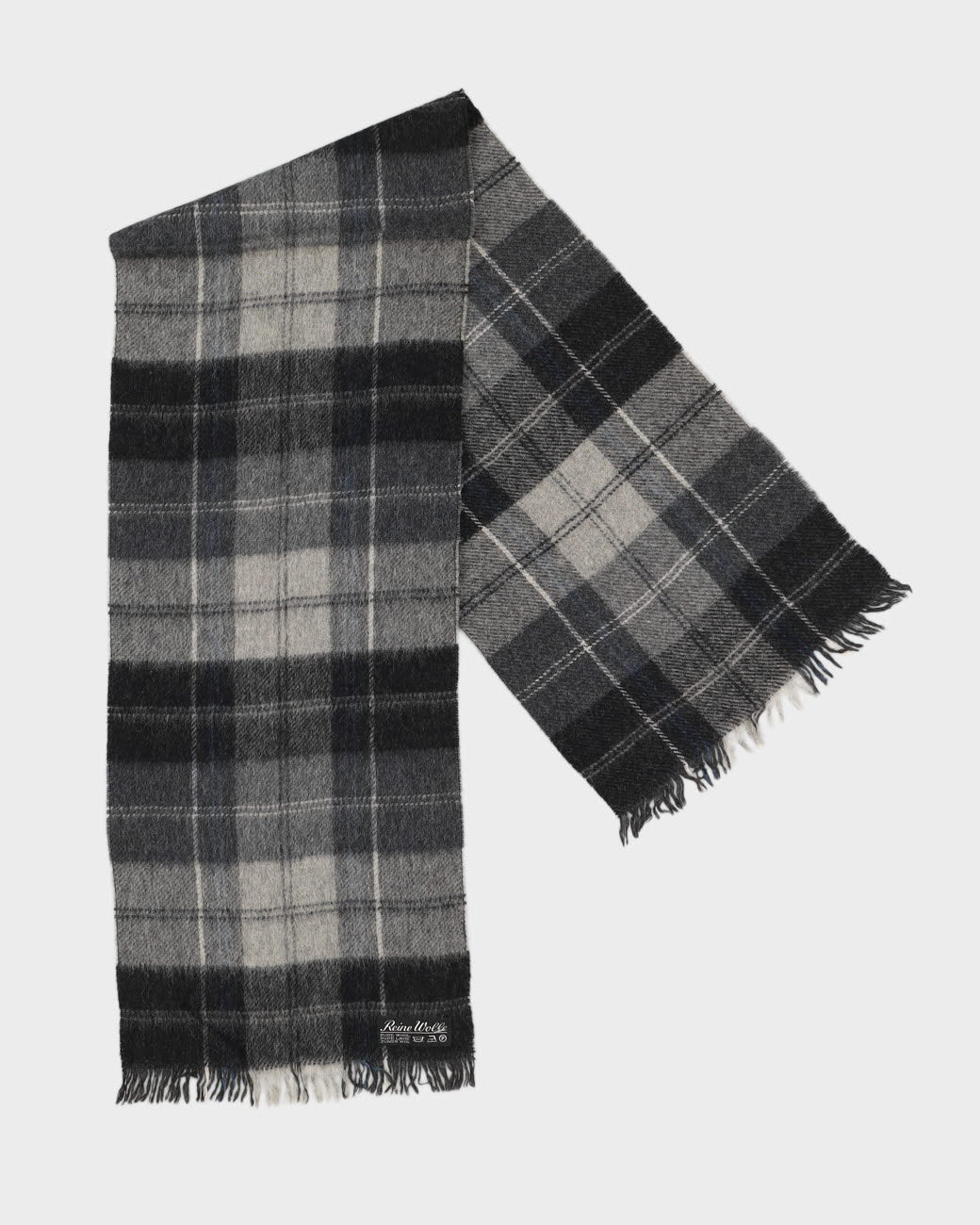 Grey Checked Wool Fringed Scarf