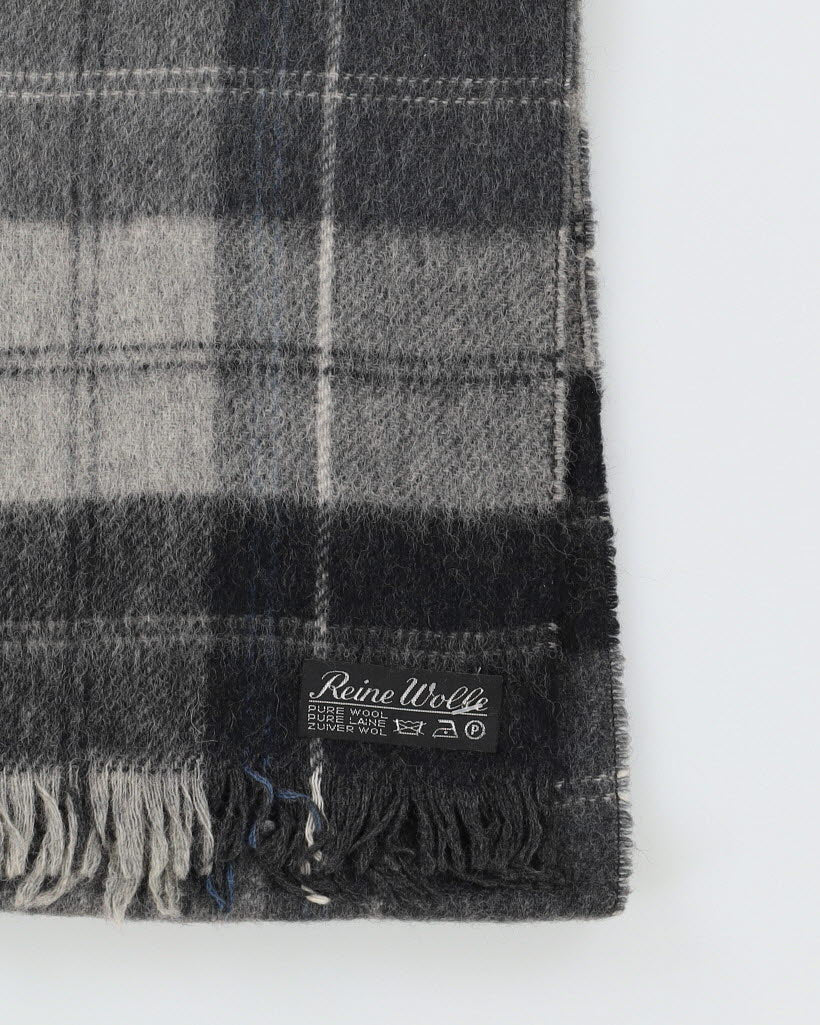 Grey Checked Wool Fringed Scarf