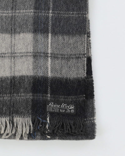 Grey Checked Wool Fringed Scarf
