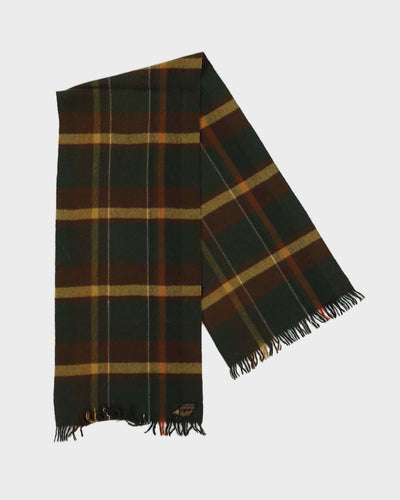 Vintage 1980s Green Checked Wool Fringed Scarf