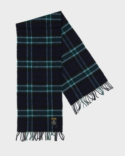 Johnstons Of Elgin Blue Checked Wool Fringed Scarf