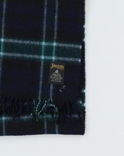 Johnstons Of Elgin Blue Checked Wool Fringed Scarf