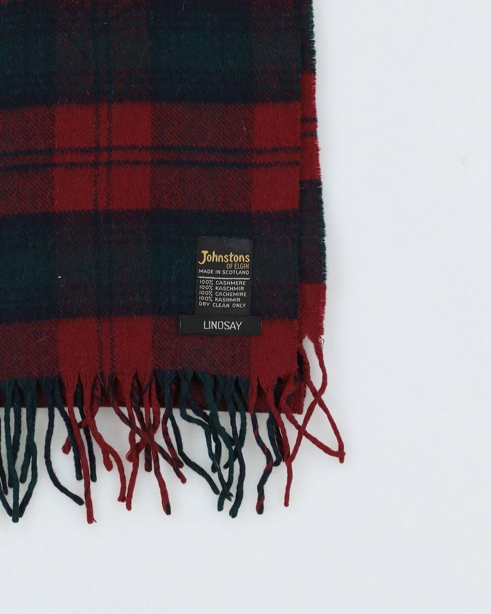 Burgundy Checked Cashmere Fringed Scarf