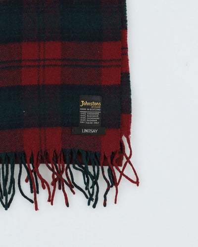 Burgundy Checked Cashmere Fringed Scarf