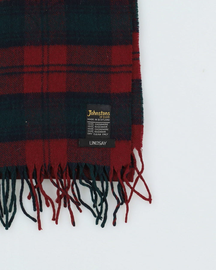 Burgundy Checked Cashmere Fringed Scarf
