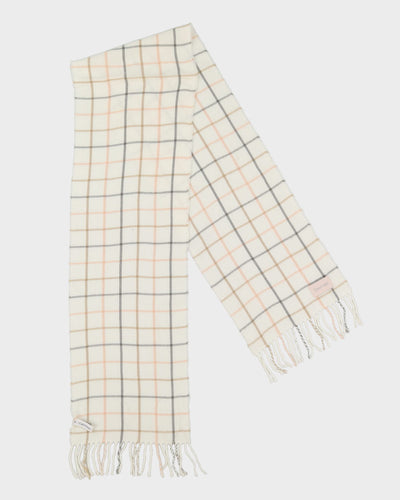 Calvin Klein Cream Checked Fringed Scarf