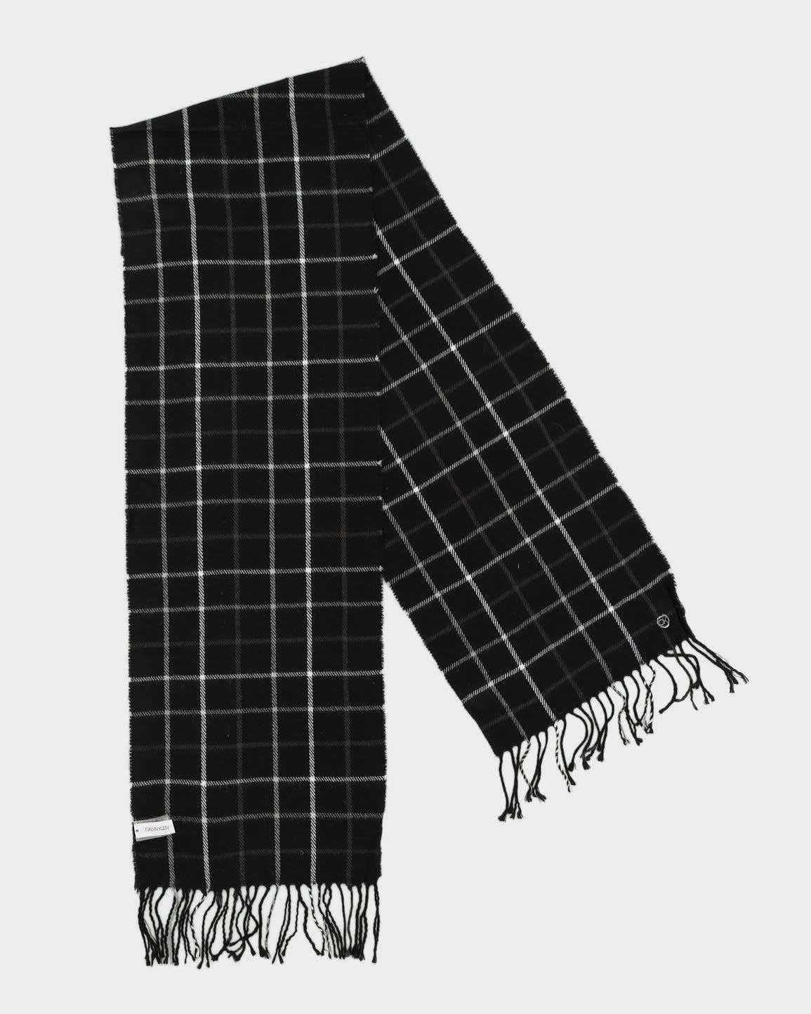 Calvin Klein Black Checked Fringed Scarf