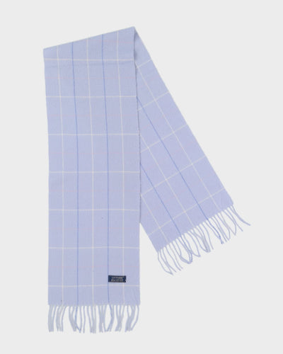 Blue Checked Cashmere Fringed Scarf