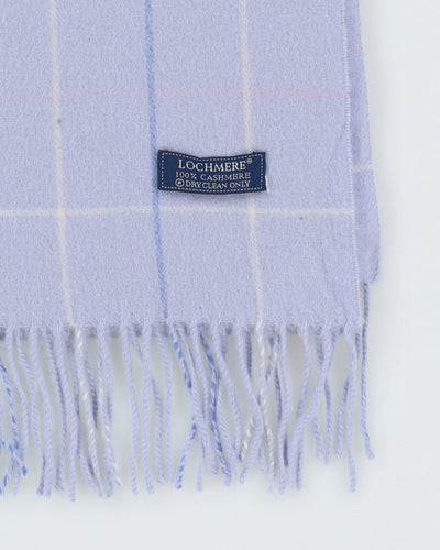 Blue Checked Cashmere Fringed Scarf