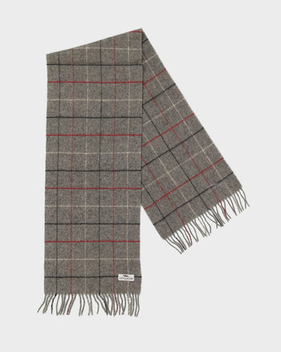 Longchamp Grey Checked Fringed Scarf