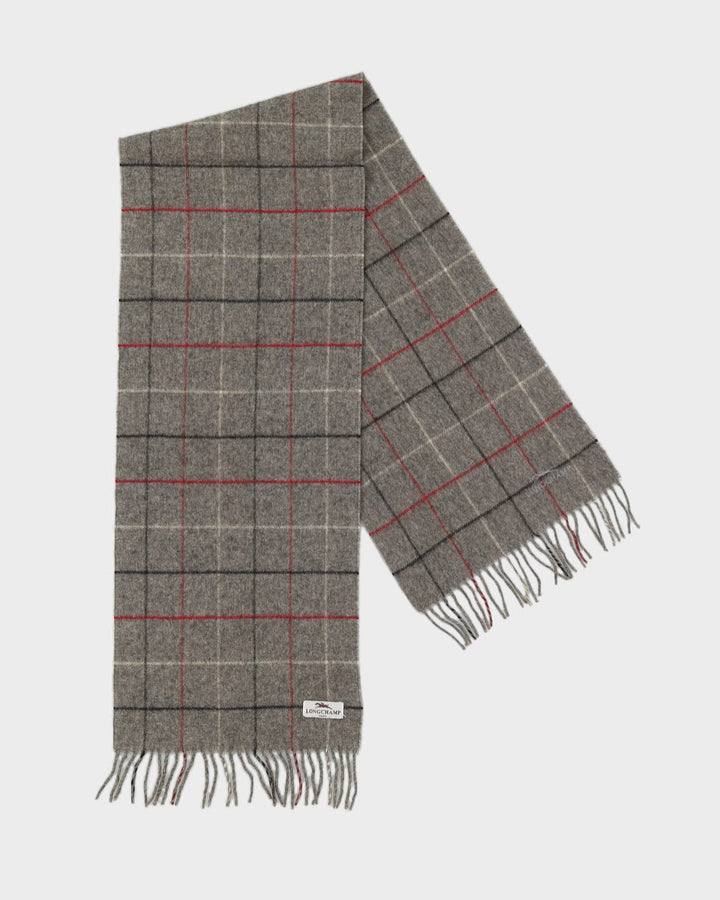 Longchamp Grey Checked Fringed Scarf