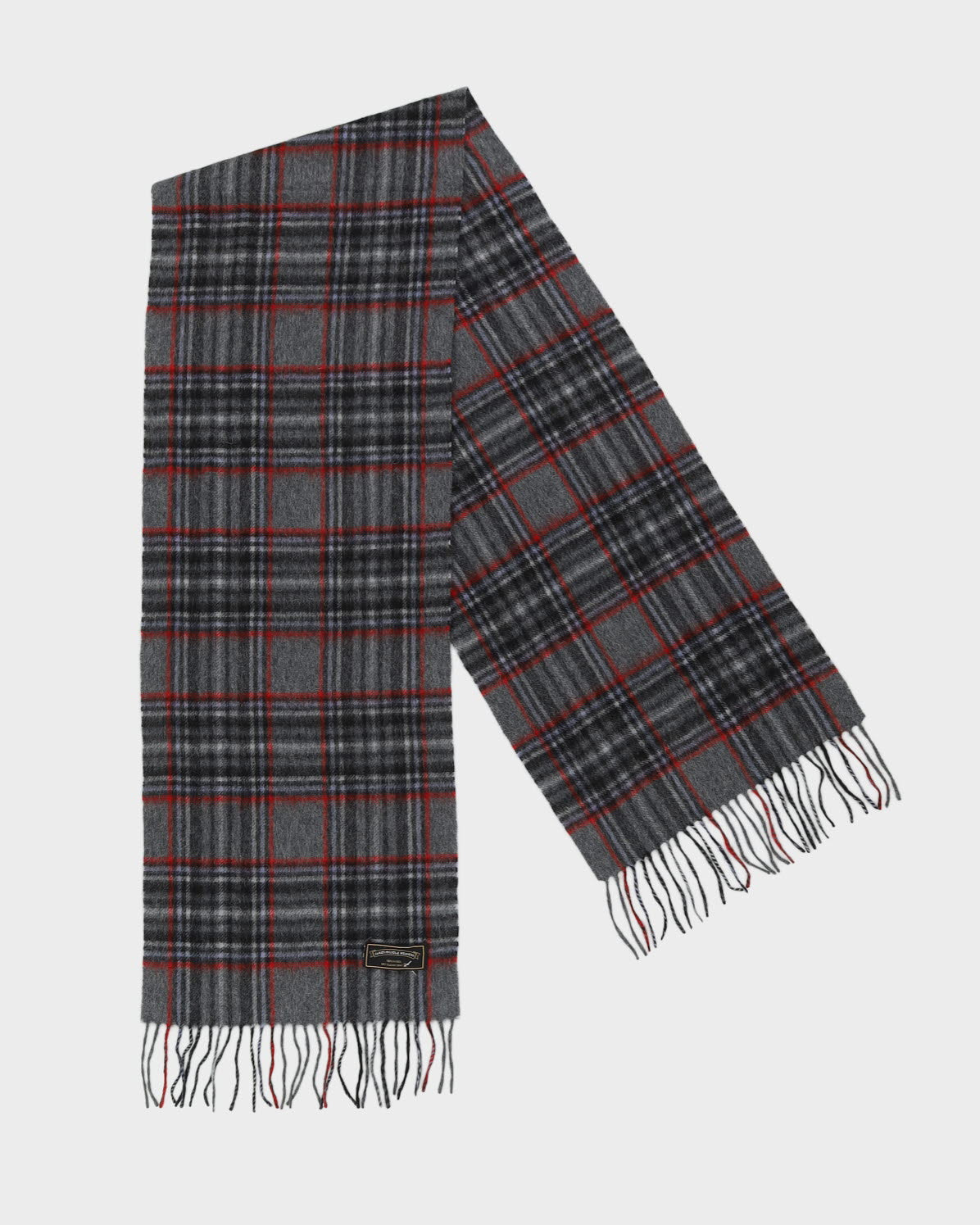 Grey Checked Fringed Scarf
