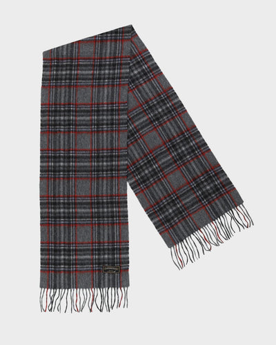 Grey Checked Fringed Scarf