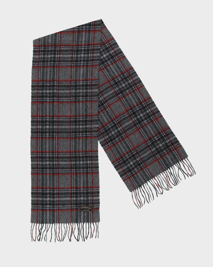 Grey Checked Fringed Scarf