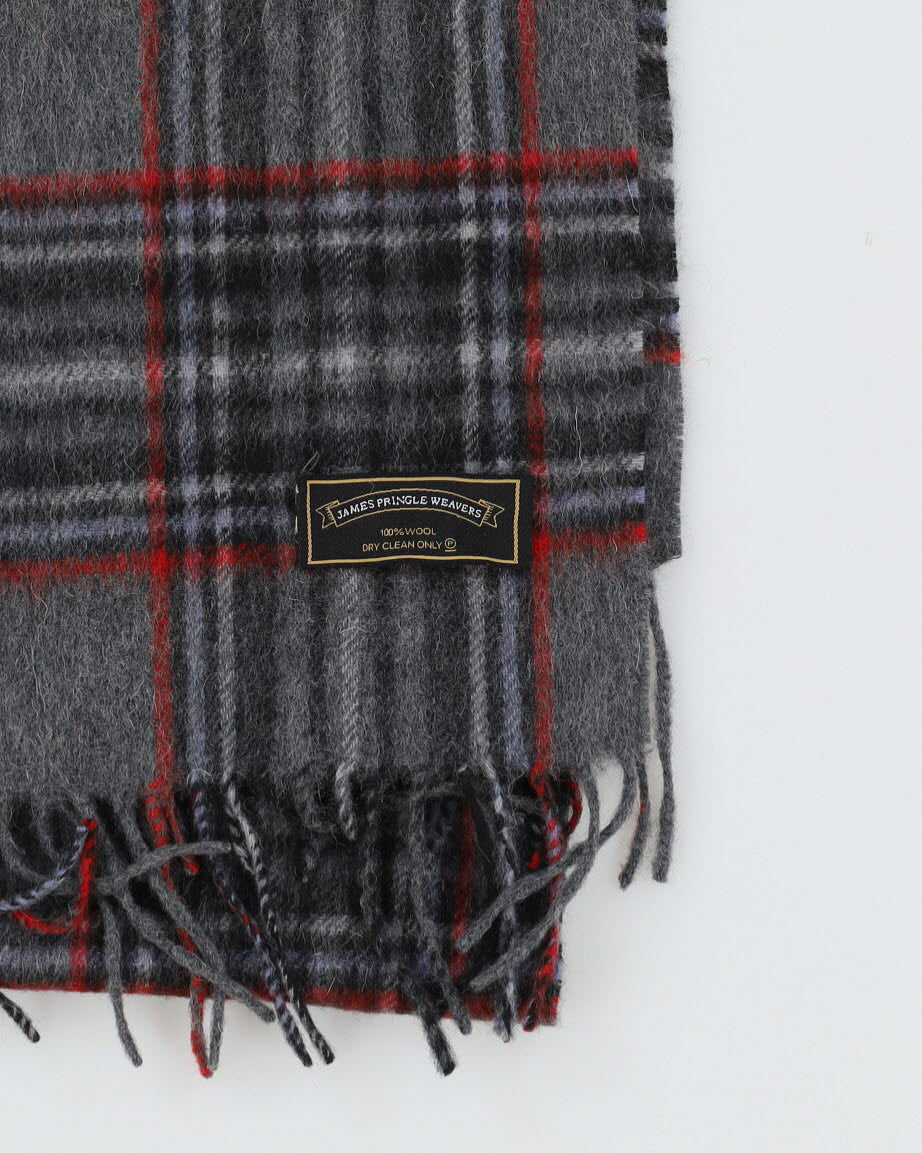 Grey Checked Fringed Scarf