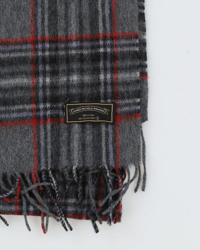Grey Checked Fringed Scarf