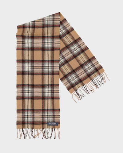 Beige Checked Fringed Scarf