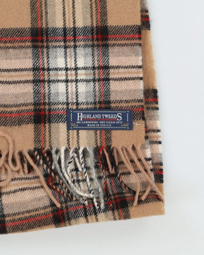 Beige Checked Fringed Scarf