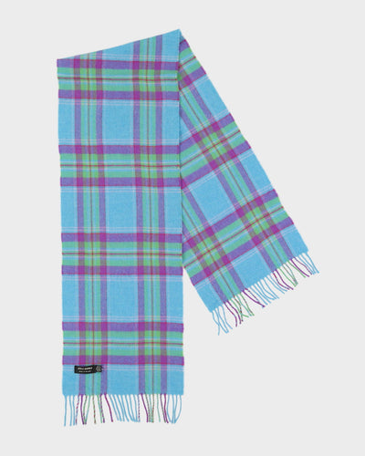 Blue Checked Fringed Scarf