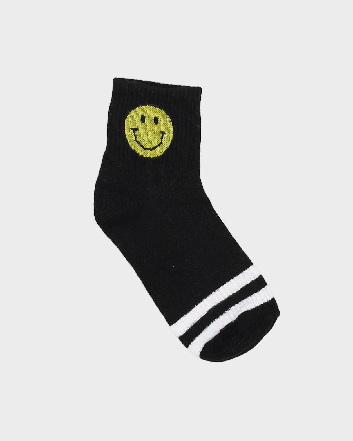 Smiley Black White Stripe - Socks