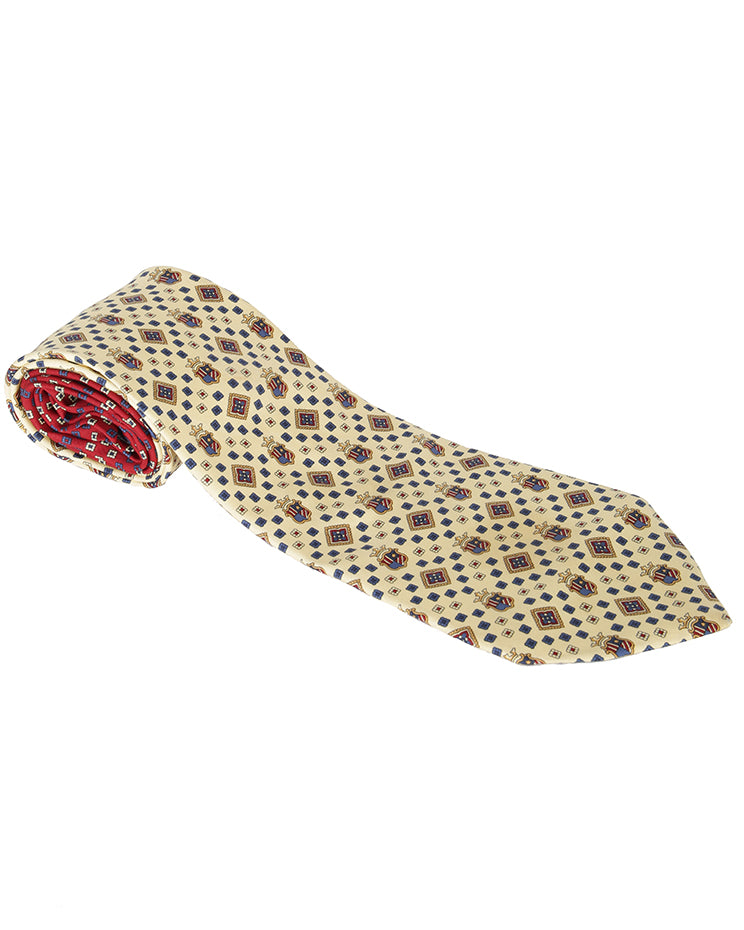 90s Tommy Hilfiger Pale Yellow and Red Patterned Tie