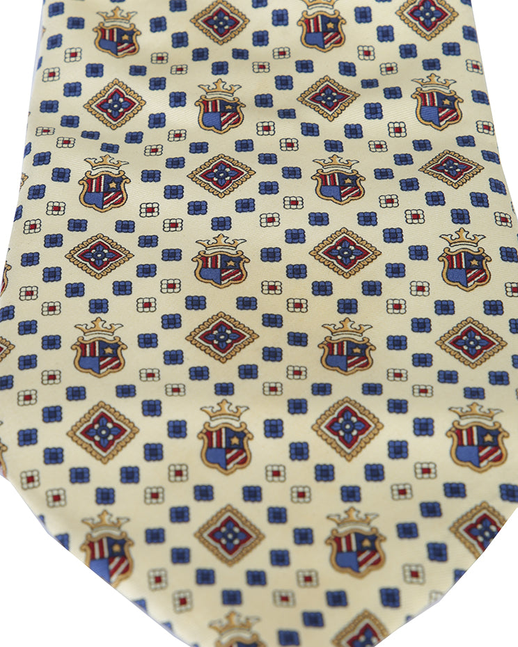 90s Tommy Hilfiger Pale Yellow and Red Patterned Tie