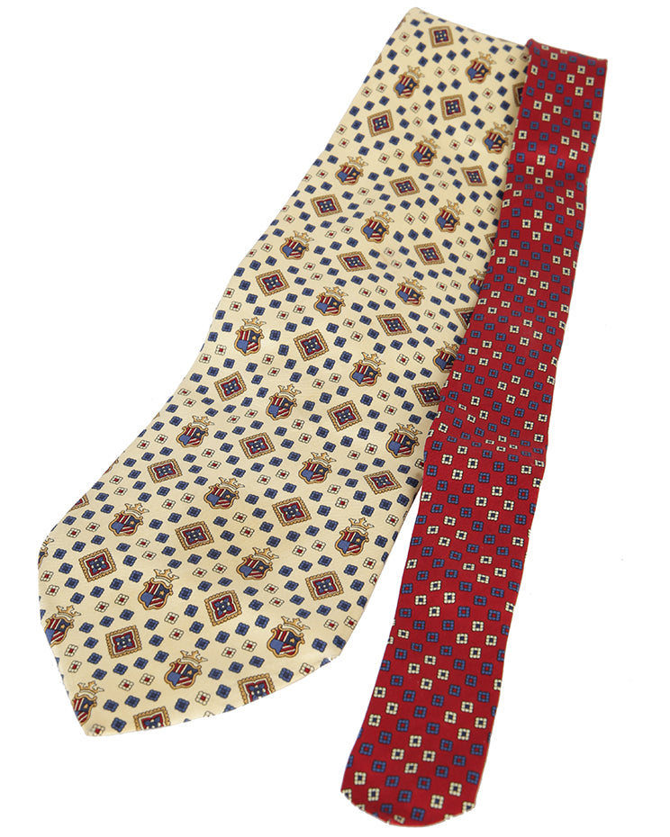 90s Tommy Hilfiger Pale Yellow and Red Patterned Tie