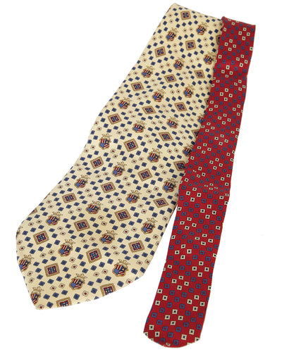 90s Tommy Hilfiger Pale Yellow and Red Patterned Tie