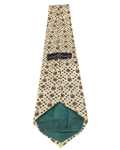 90s Tommy Hilfiger Pale Yellow and Red Patterned Tie