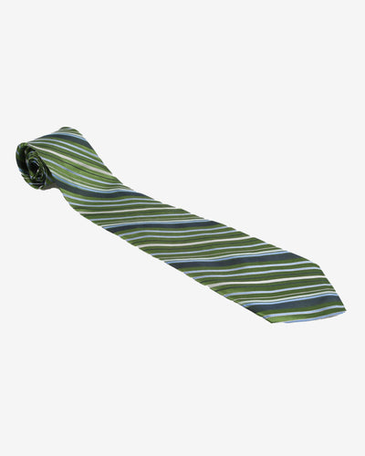 DKNY Repeat Pattern Green Stripe Silk Tie