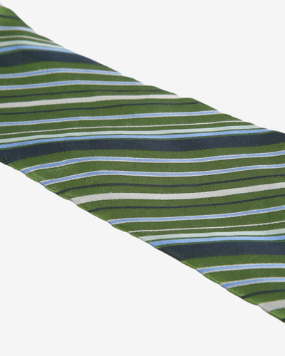 DKNY Repeat Pattern Green Stripe Silk Tie