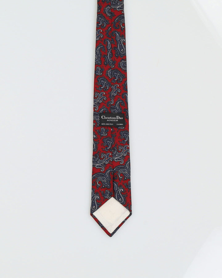Christian Dior Red Paisley Patterned Silk Tie