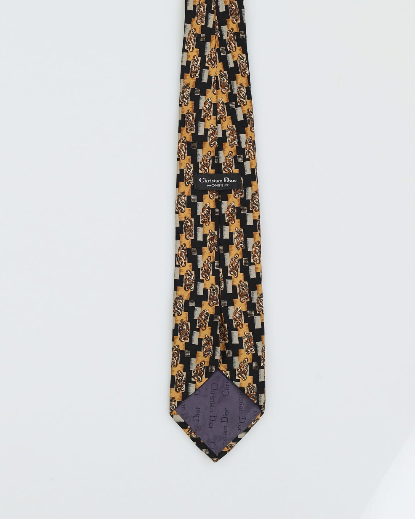 Christian Dior Black / Gold Patterned Silk Tie