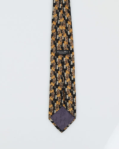 Christian Dior Black / Gold Patterned Silk Tie