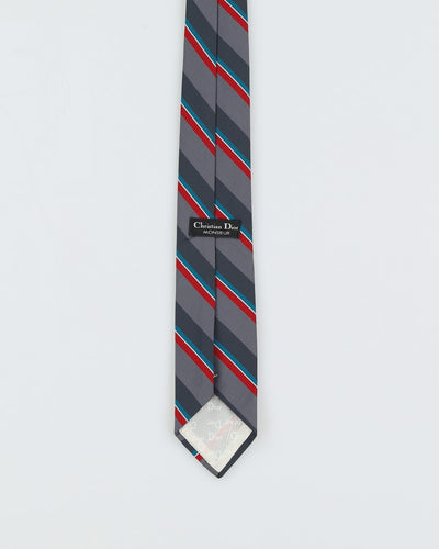 Christian Dior Grey Stripe Patterned Tie