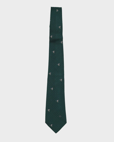 Vintage 90s Gucci Green Duck Patterned Silk Tie