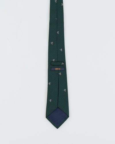 Vintage 90s Gucci Green Duck Patterned Silk Tie