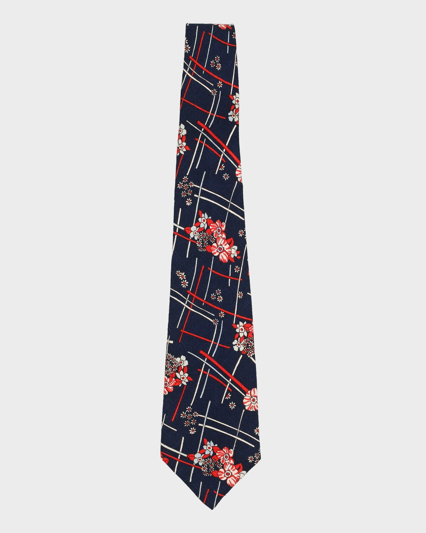 Vintage 90s Pierre Balmain Navy Floral Patterned Silk Tie