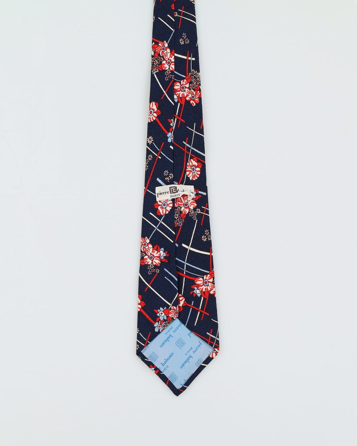 Vintage 90s Pierre Balmain Navy Floral Patterned Silk Tie