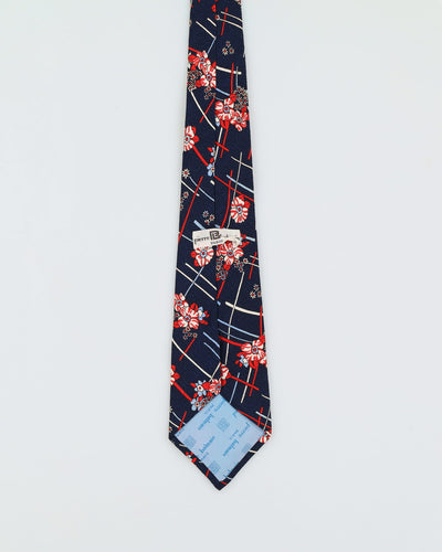 Vintage 90s Pierre Balmain Navy Floral Patterned Silk Tie