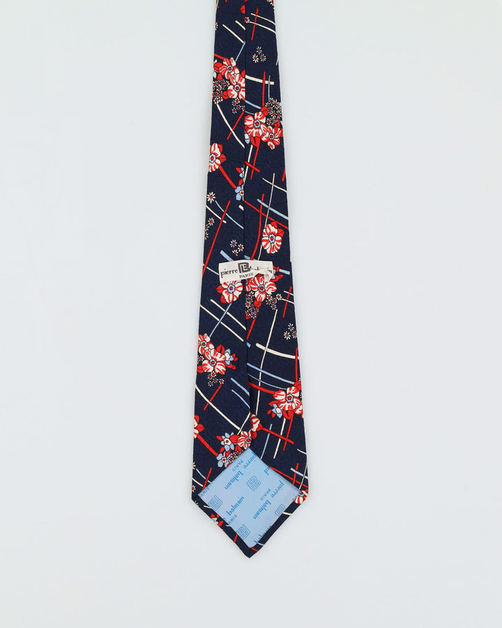 Vintage 90s Pierre Balmain Navy Floral Patterned Silk Tie